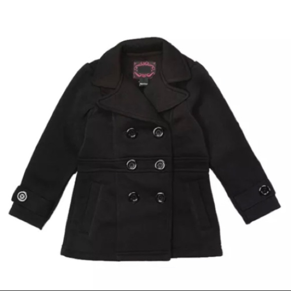 Girls Black Double Breasted Pea Coat - Size 10